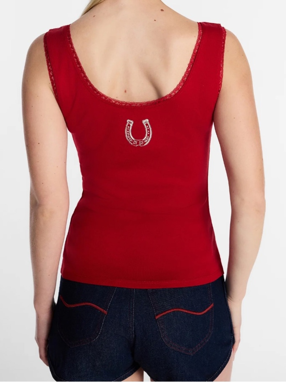 Lee Red Lace-Trim Horseshoe Tank Top - Women